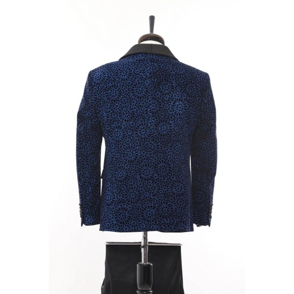 Derman Blue Floral Patterned Glitter Luxury 2 Piece Tuxedo - Picture 6 of 6